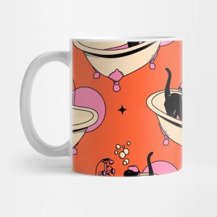 Spa Day Black Cat Pattern in orange Mug